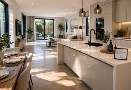 Bright modern Airbnb interior cleaned and staged by Renlix short-let turnover cleaning