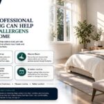Renlix infographic showing how professional cleaning can help reduce allergens in the home, with a bright clean bedroom scene in Brighton and Hove.
