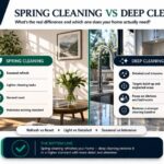 Comparison image showing spring cleaning and deep cleaning in a modern home for a Renlix cleaning guide in Brighton, Hove, Worthing and Lancing