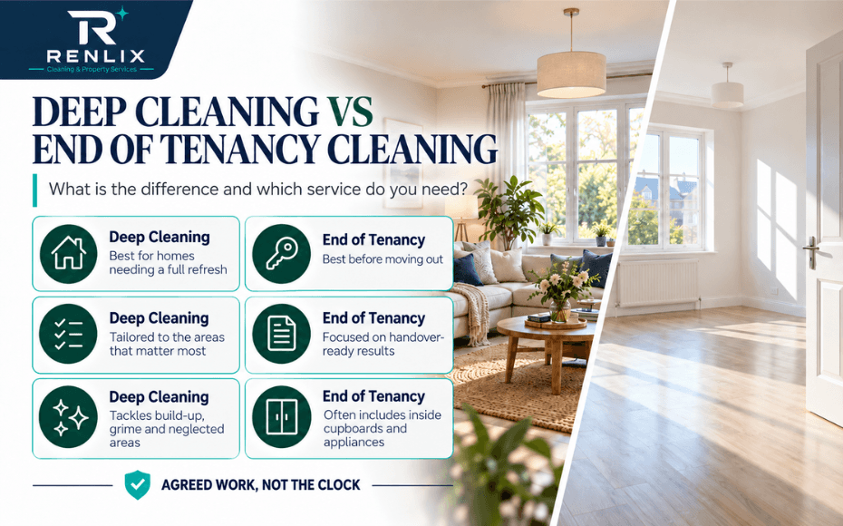 Comparison of deep cleaning and end of tenancy cleaning for homes